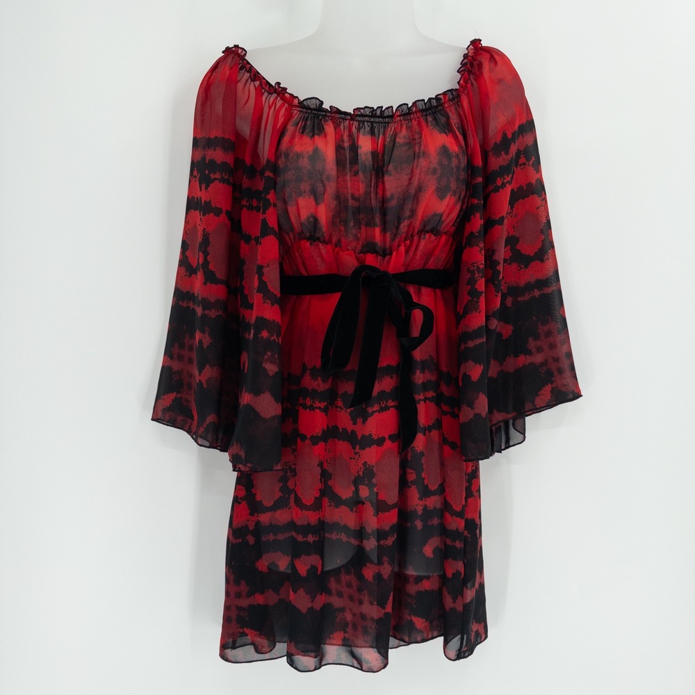 Y2K Tunic Top Womens S Red Black Sheer Whimsigoth Goth Dark Romantic Witchy Vamp